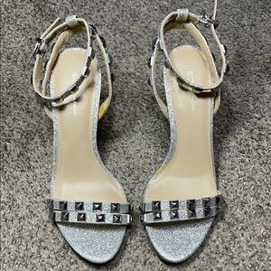 BCBGeneration Silver Cream Heeled Sandals NWOT